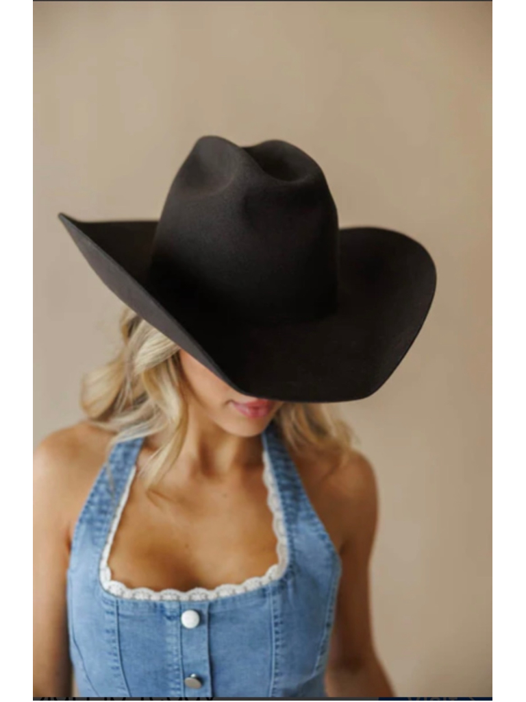 Gigi Pip Womens Teddy Cattleman Cowboy Hat|Black|Size61|Nwt|